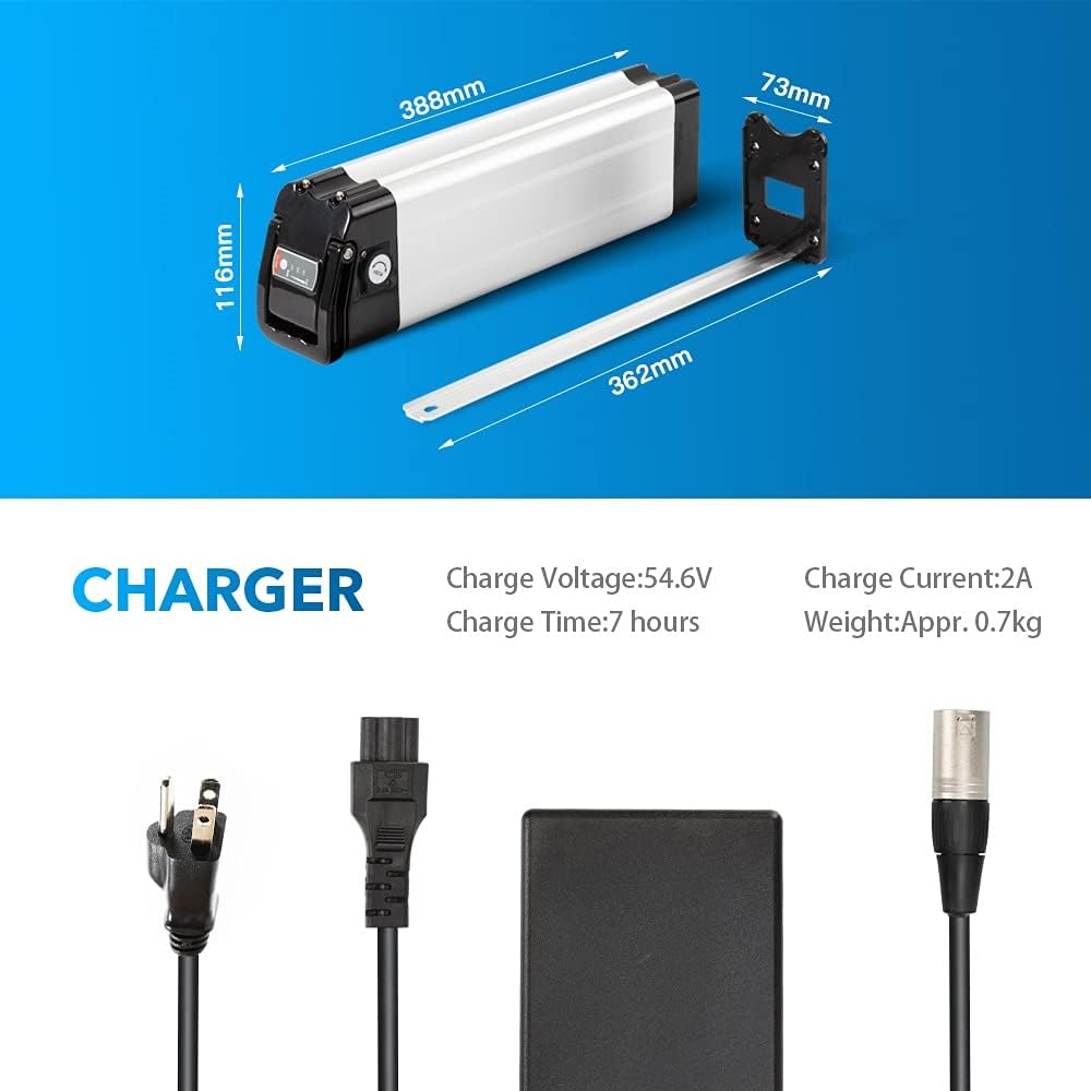 YS YOSE POWER E-Bike Battery 48V10.4Ah (499Wh) Silverfish Lithium Batteries with USB Port and Charger Pedelec Electric Bicycle Battery (Silver, 48V10.4Ah) for 250W 350W 500W 750W E-Bikes