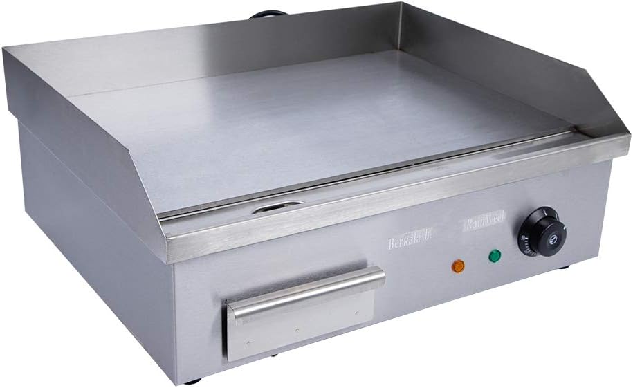 Commercial Electric Griddle 110V 3000W Electric Flat Top Griddle Non-Stick Teppanyaki Grill, 22'' x 14'' Cooking Plate, Stainless Steel Restaurant Electric Countertop Griddle Tabletop Grill