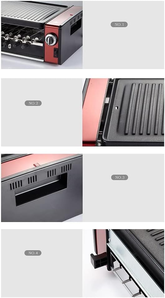 YYDS Hot Pot Household Automatic Rotating Electric Barbecue Grill Removable Hot Pot Roasting and Shabu One-Piece Pot Electric Grill (Color : Red)