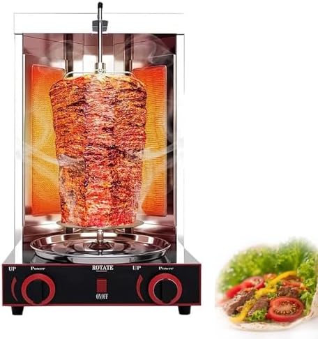 Commercial Shawarma Rotisserie Machine - 2-Burner Doner Kebab Grill with 360° Rotating Broiler, Adjustable Temp, Ideal for BBQ Parties, Home & Restaurant Use (Gas 2800P)