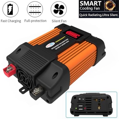 6000W 12V to 110V/220V Solar Inverter Kit with 30A Controller + 18W 12V Solar Panel, Portable Solar Generator for Home & Off-Grid Power Supply (Yellow, 12V-110V)