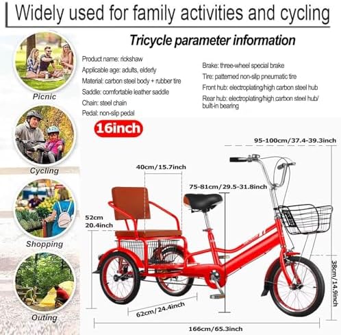 Adult Tricycle with Dual Brakes – 3-Wheel Cruiser Bike for Seniors, Women & Men – Low Step-Through Design for Comfortable Cycling, Cargo & Passenger Transport, Adjustable Seat & Handlebar