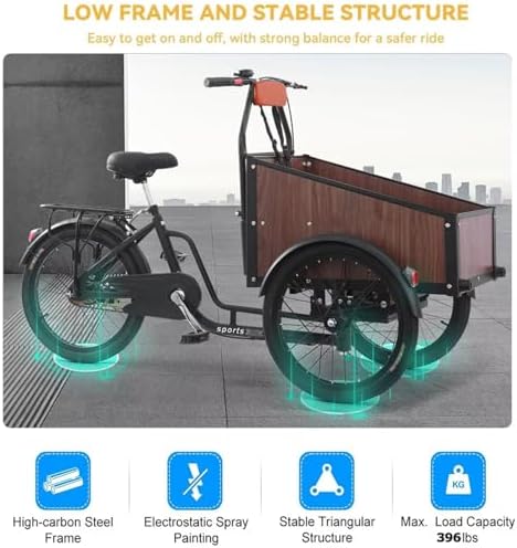 Inverted Pedal Tricycle for Adults & Seniors, 3-Wheel Bike with Adjustable Seat & Handlebar, Front Wooden Cargo Box for Child & Goods, Ideal for Cycling, Outings & Picnics
