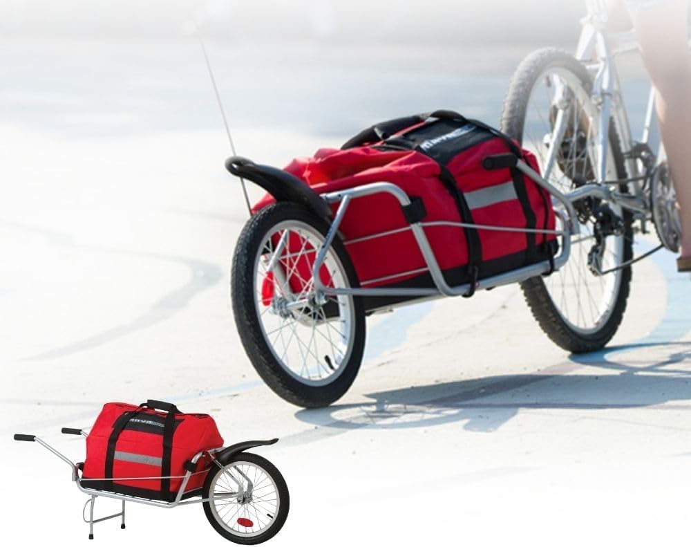One-Wheel Bicycle Cargo Trailer with Kickstand – Converts to Wheelbarrow, Includes Bag, Fits 18' to 700c Bikes