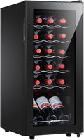 18 Bottle Mini Fridge, Freestanding Small Wine Cooler Refrigerator for Red and White with 40-66F Digital Temperature Control and Glass Door