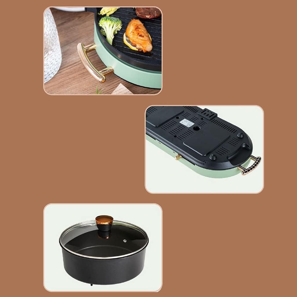 YYDS Hot Pot Double-Separable Electric Grilling Pan ，Can Be Protected from High Temperature Barbecue Grill Grill Shabu Hot Pot Electric Grill (Color : Green)