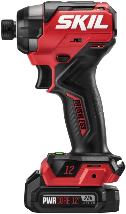SKIL PWR CORE 12 Brushless 12V 5-Tool Compact Combo Kit Includes Two 2.0Ah Battery and Charger - CB8368A-20,Red