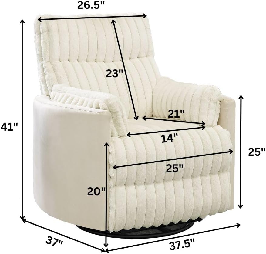 Power Swivel Rocker Recliner for Adults, Cozy Corduroy Recliner Chair with 2 Pillows for Bedroom, Electric Glider Rocking Nursery Chairs for Living Room (Beige)