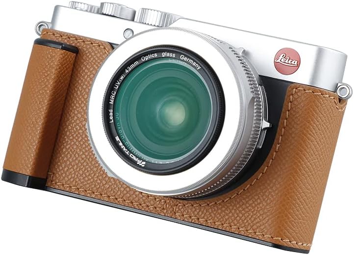 Camera Half Case for Leica D-LUX7,Vintage Metal Genuine Leather Instant Camera Protective Cases Stylish Portable Shockproof (Brown)