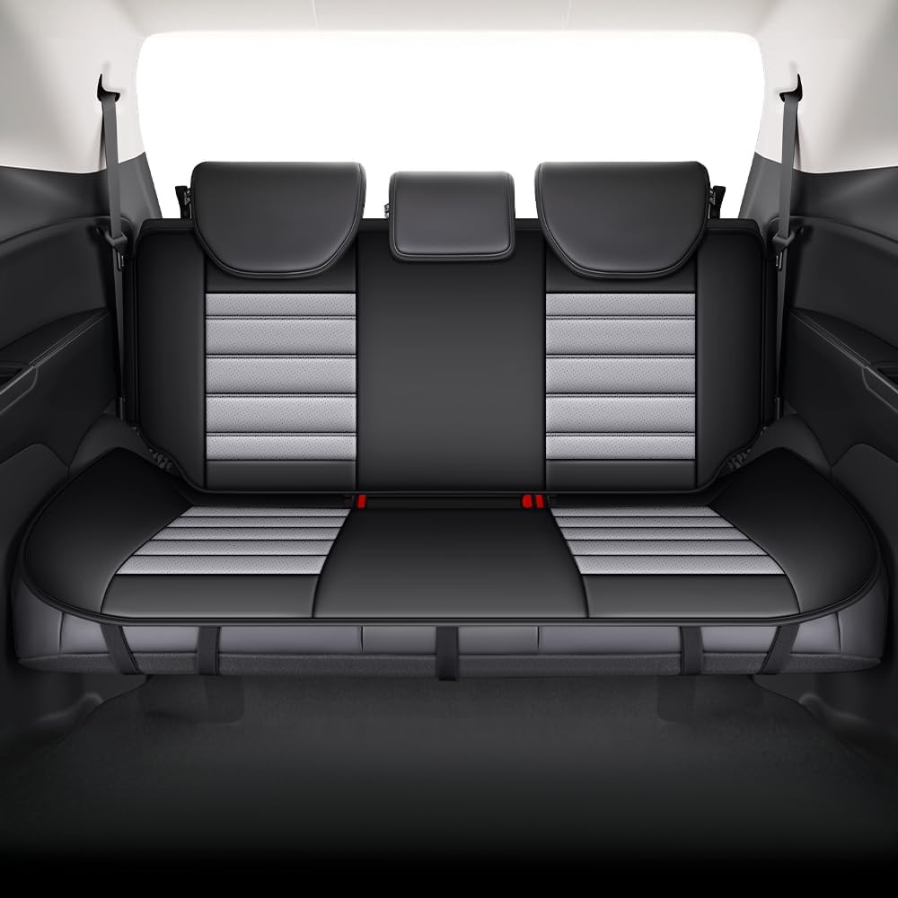JOJ Car Seat Cover for Cadillac XT6 Seat Covers for Cars 2020-2026,Leather Waterproof Car Seat Covers Full Set,All Weather Tech Car Seat Protector,7 Seats Black Gray