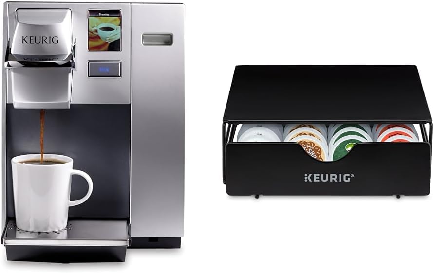 Keurig K155 Office Pro Single Cup Commercial K-Cup Pod Coffee Maker, Silver & Slim Non-Rolling Storage Drawer, Coffee Pod Storage, Holds up to 24 K-Cup Pods, Black