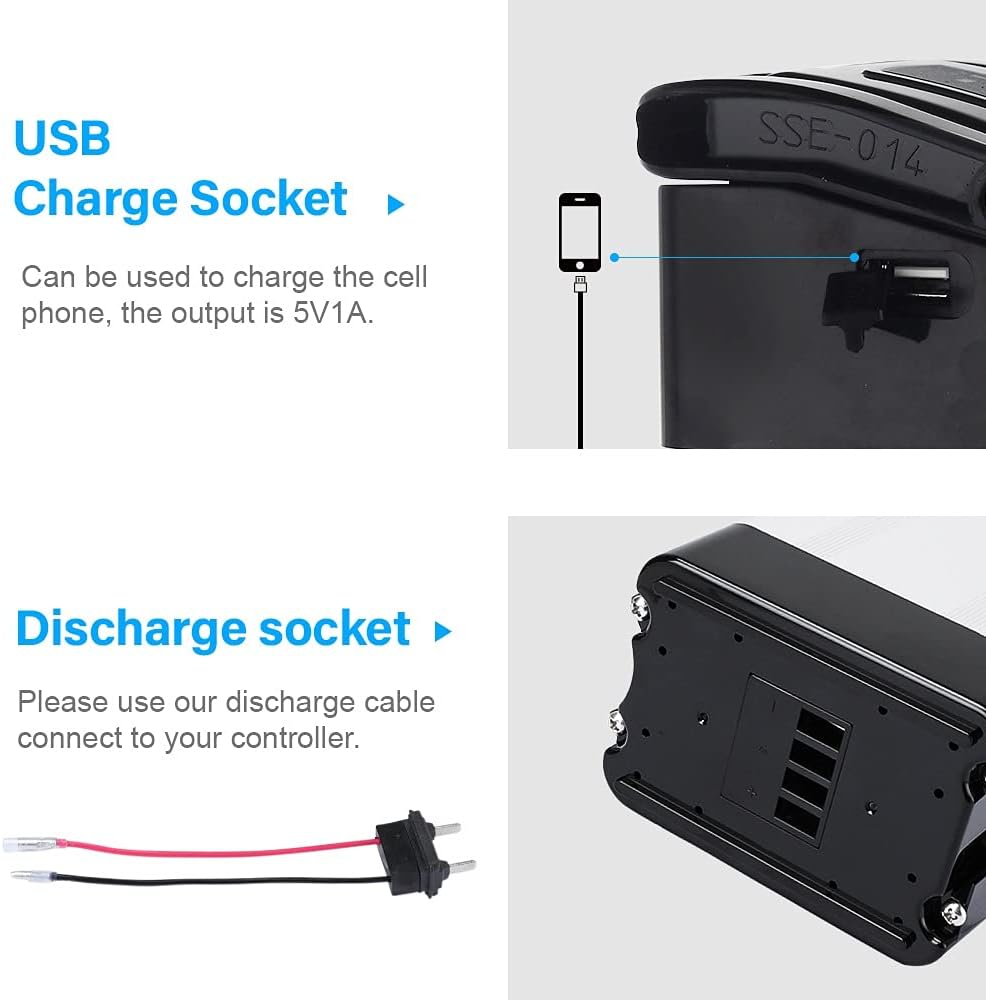 YS YOSE POWER E-Bike Battery 48V10.4Ah (499Wh) Silverfish Lithium Batteries with USB Port and Charger Pedelec Electric Bicycle Battery (Silver, 48V10.4Ah) for 250W 350W 500W 750W E-Bikes