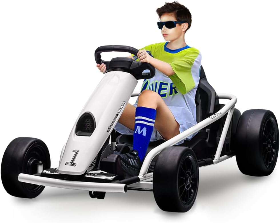 Go Kart, Big Kids Electric Karts, 24v 2 x 300w 8MPH Support for Smooth Slew Drift with Slow Start and Seat Belt for Double Protection, with Musical Horns, Maximum Load 180Lbs, for Kids 8-11 Year
