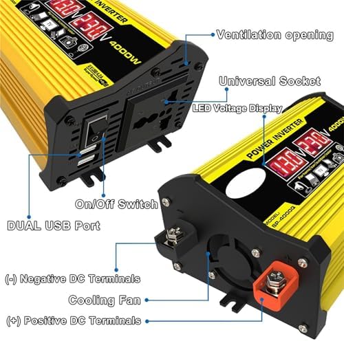 4000W Solar Inverter Kit - 12V to 110V/220V Converter with 30A Charge Controller & 18W Solar Panel | Portable Off-Grid Power Generator for Home, RV, Emergency Backup (Yellow)