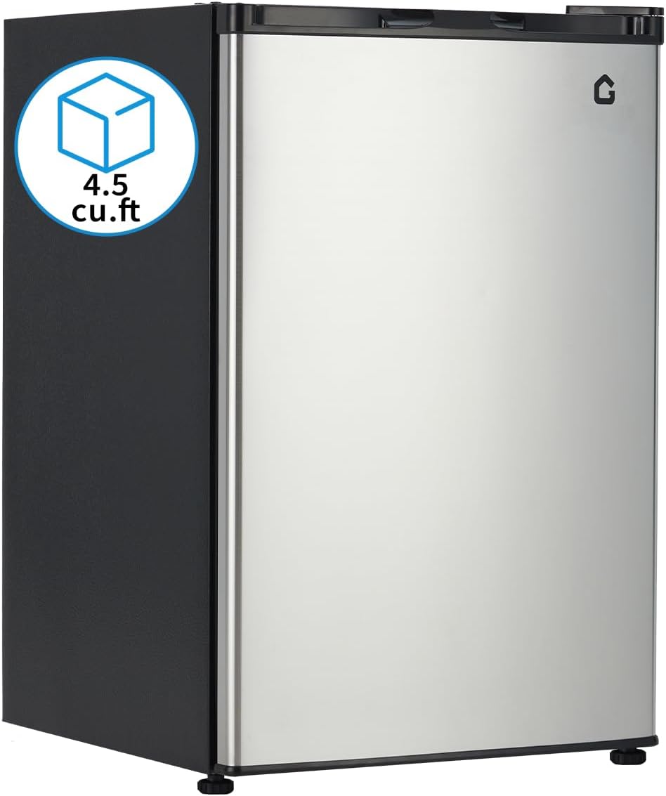 Garvee 4.5 Cu.Ft Mini Fridge with Freezer, Low Noise< 38dB, Compact Refrigerator w/Reversible Door, Adjustable Thermostat, Energy-Efficient Small Fridge for Bedroom, Office, Dorm