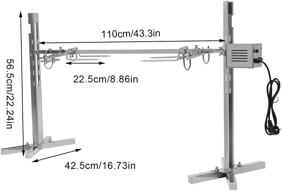 Electric Rotisserie Grill Kit, 53' 70KGF.CM Automatic BBQ Rotisserie Roaster Grill Rod Outdoor Large Stainless Steel Grill Load 30KG Universal Grill Kit, Rotisserie Kit for Pig Rotisserie Hog Lamb