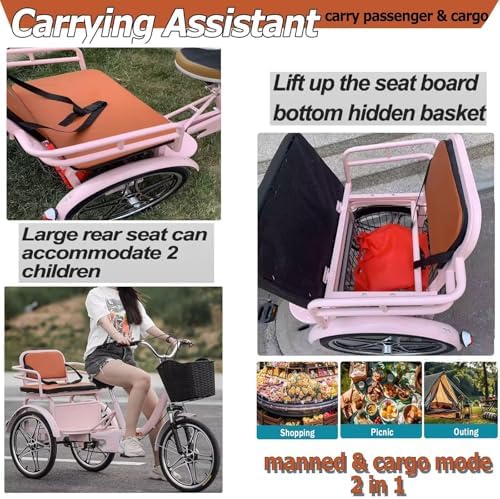 Folding Tricycle for Adults - Low-Step 3-Wheel Cruiser Bike with Rear Seat for Passengers & Cargo, Dual Brakes, Front Suspension, and Dual Chain Drive - Perfect for Men & Women