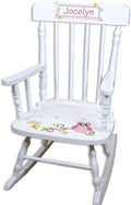 My Bambino Girl's Personalized White Wood Rocking Chair Toddler Baby Gift (Calico Owl)