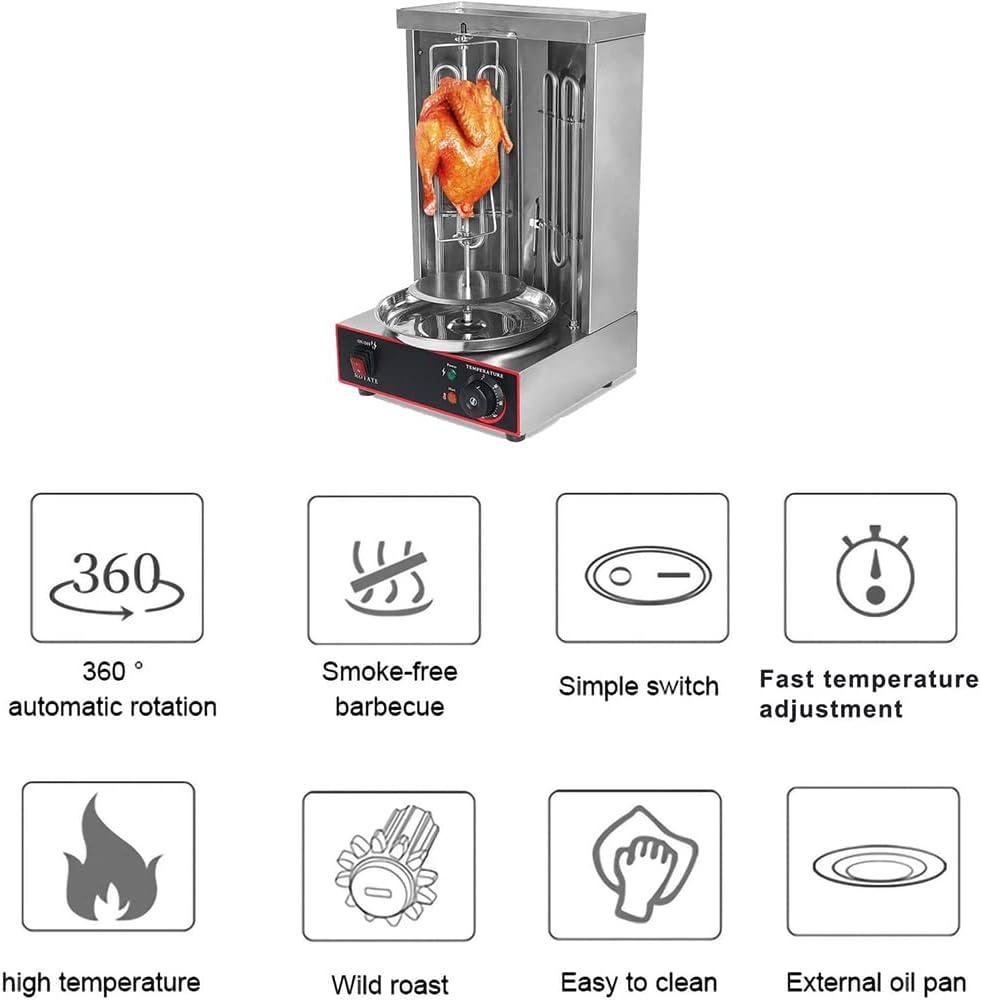 Auto Rotating Turkey Grill, Vertical Kebab Grill Infrared Grill 360° Auto Rotating Smokeless Adjustable Heat, Burner Kebab Shop