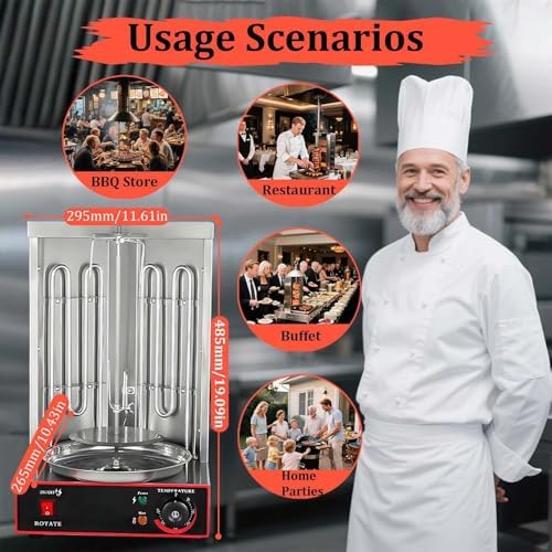 Commercial Shawarma Rotisserie Machine - 2-Burner Doner Kebab Grill, 360° Rotating Broiler, Adjustable Temperature for BBQ Parties, Home & Restaurant Use (Gas 2800P)