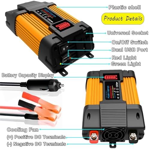 6000W 12V to 110V/220V Solar Inverter Kit with 30A Controller + 18W 12V Solar Panel, Portable Solar Generator for Home & Off-Grid Power Supply (Yellow, 12V-110V)