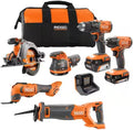 RIDGID 18V Cordless 6-Tool Combo Kit with 2.0 Ah Battery, 4.0 Ah Battery, Charger, and Bag