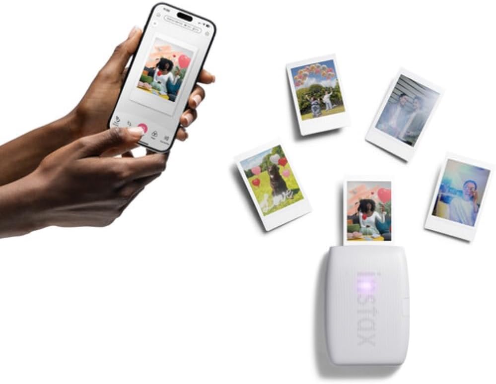 Fujifilm INSTAX Mini Link 3 Smartphone Printer | Clay White Bundled with INSTAX Mini Instant Film | 20 Exposures + Instax Mini Album, Borders, Stickers & Clips + Microfiber Cleaning Cloth (4 Items)