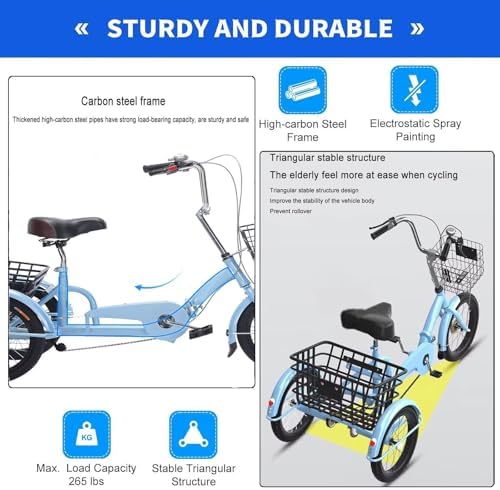 Folding Tricycle for Men & Women | 3-Wheel Pedal Assist Cargo Bike with Rear Basket | Adjustable Seat & Handlebar | Dual Brakes for Safety | Perfect for Shopping & Leisure
