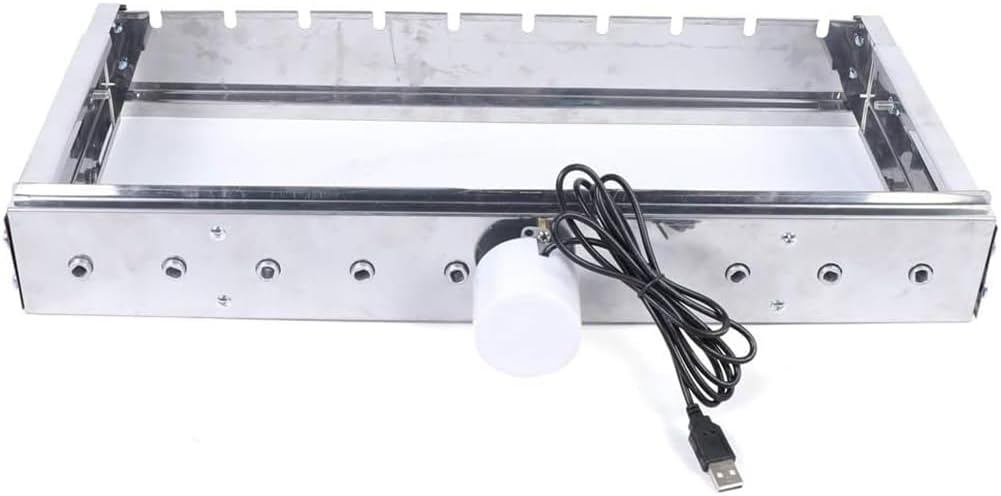 Stainless Steel Auto Rotating BBQ Grill Rack, Adjustable Width Skewer Turner for Kabobs, 10-Hole Rotisserie Grill for Camping & Picnic, 5V USB Powered Silver