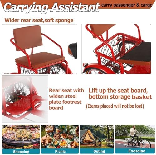 Adult Tricycle with Dual Brakes – 3-Wheel Cruiser Bike for Seniors, Women & Men – Low Step-Through Design for Comfortable Cycling, Cargo & Passenger Transport, Adjustable Seat & Handlebar
