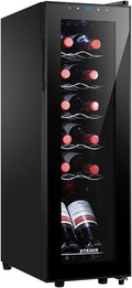 12 Bottle Wine Cooler, Mini Fridge for Red and White, Small Freestanding Refrigerator with 40-66F Digital Temperature Control Glass Door