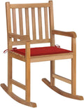 vidaXL Indoor/Outdoor Rocking Chair, Relaxation Chair with Red Cushion, Solid Teak Wood Construction, Slatted Back and Seat, Ideal for Garden, Patio and Living Room