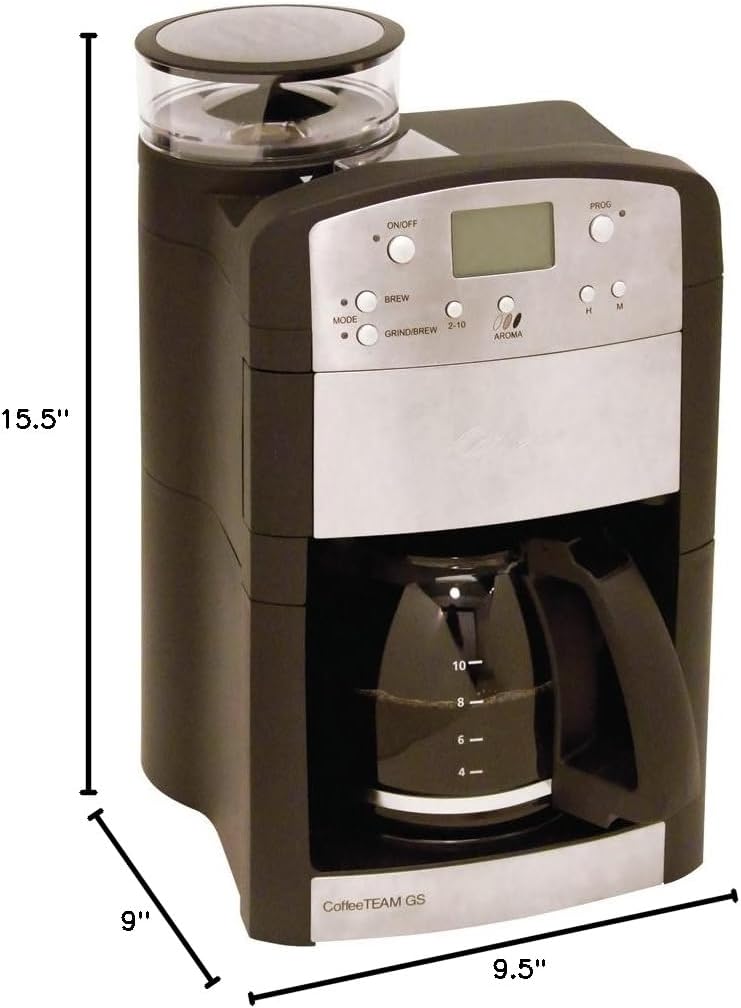Capresso 464.05 CoffeeTeam GS 10-Cup Digital Coffeemaker with Conical Burr Grinder, Glass Carafe , Black , 15.5' x 9.5 'x 9.75'