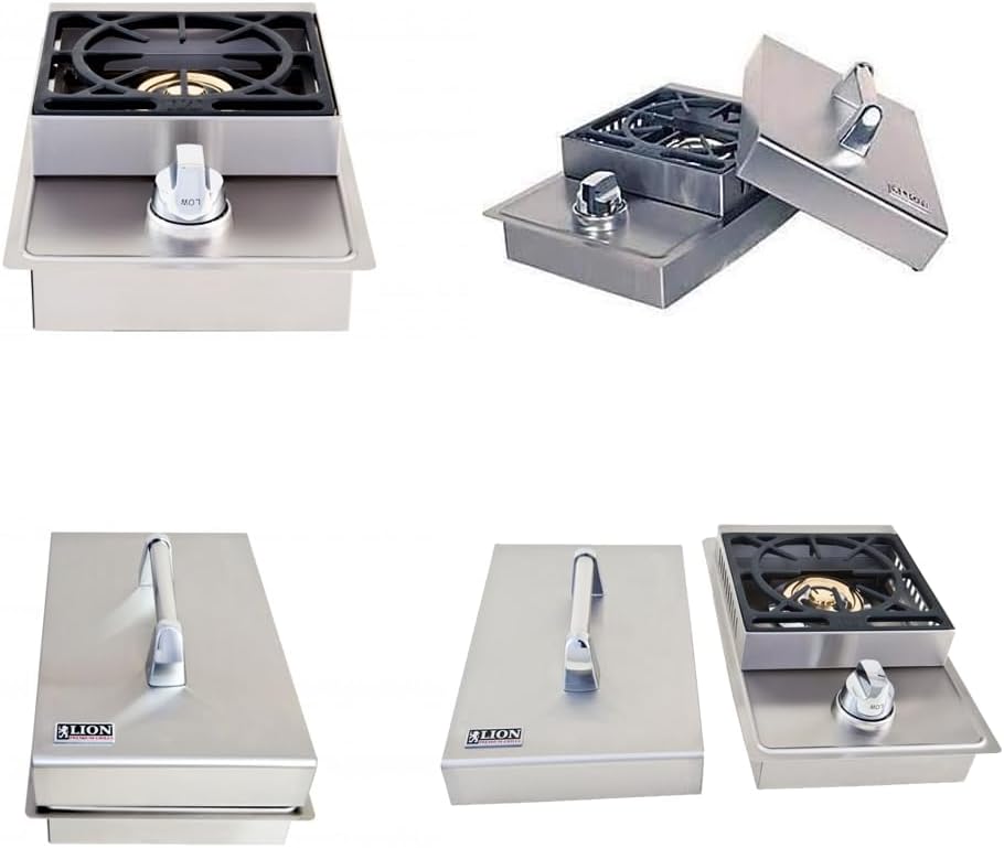 Lion Premium Grills | BBQ Gas Grill Bundle | 32 Inch Grill Package 1 (Propane Gas), Double Access Doors, Built-in Side Burner, 4 Sets of Ceramic Flame Tubes with Tray, Rotisserie Basket, and More