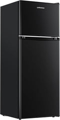 Upstreman 4.0 Cu.Ft. Mini Fridge with Freezer, Dorm Essentials, Double Door Small Refrigerator for Office, Dorm, Bedroom, Adjustable Thermostat, Large Capacity, Black-BR401