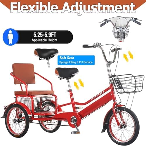 Adult Tricycle with Dual Brakes – 3-Wheel Cruiser Bike for Seniors, Women & Men – Low Step-Through Design for Comfortable Cycling, Cargo & Passenger Transport, Adjustable Seat & Handlebar