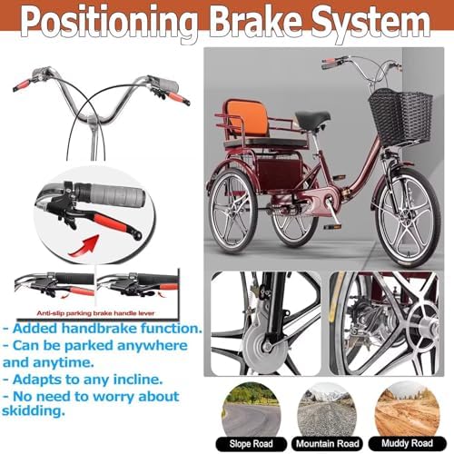 Folding Tricycle for Adults - Low-Step 3-Wheel Cruiser Bike with Rear Seat for Passengers & Cargo, Dual Brakes, Front Suspension, and Dual Chain Drive - Perfect for Men & Women