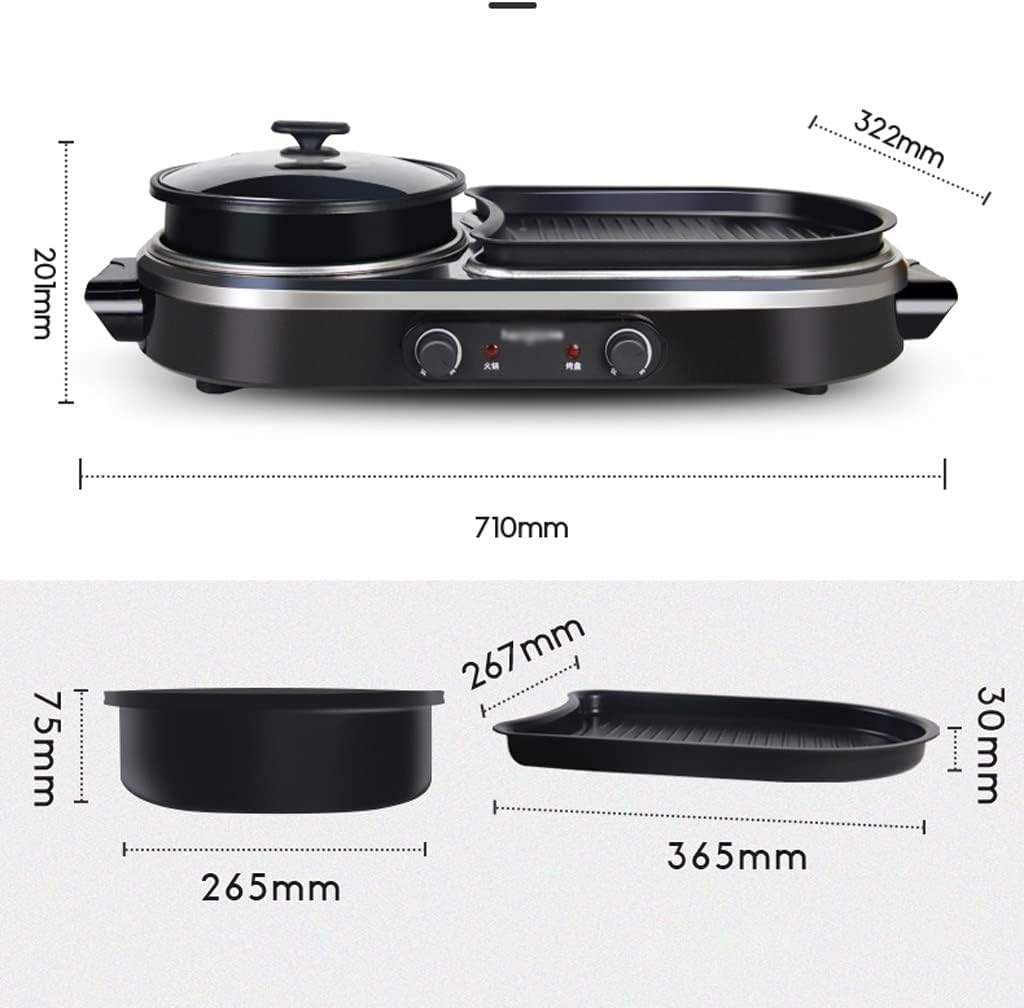 YYDS Hot Pot Large Capacity Barbecue Shabu-Roasting All-in-one Independent Temperature Control Barbecue Grill Hot Pot Shabu Grilled Electric Grill (Color : Black)