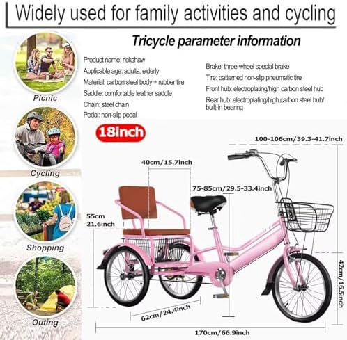 Adult Tricycle with Dual Brakes – 3-Wheel Cruiser Bike for Seniors, Women & Men – Low Step-Through Design for Comfortable Cycling, Cargo & Passenger Transport, Adjustable Seat & Handlebar
