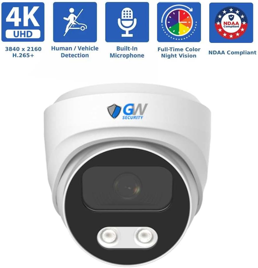 GW Security 8 Channel 12MP NVR 4K Security Camera System with 4 x 8MP PoE Spotlight Color Night Vision Outdoor/Indoor Microphone Turret Cameras, Smart AI Human/Vehicle Detection