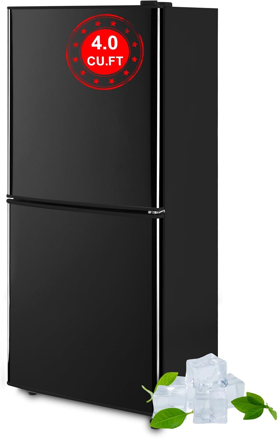 KRIB BLING Refrigerator with Freezer 4.0 Cu.Ft with 7 Level Adjustable Thermostat Control 2 Door Bottom Freezer Refrigerator Lock Fresh Energy Saving for Apartment Bedroom Dorm and Office Black