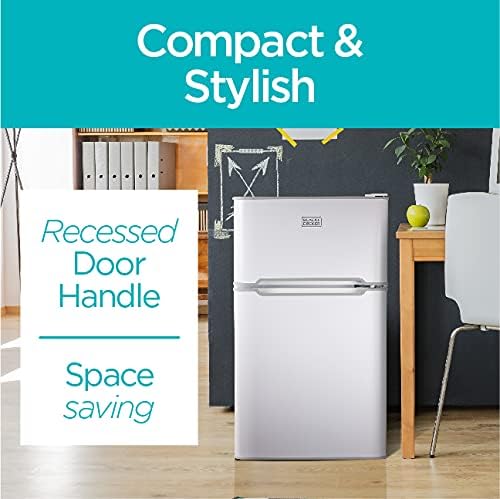 BLACK+DECKER 3.1 Cu. Ft. Compact Two Door Refrigerator with Freezer, ENERGY STAR Certified Mini Fridge, 0.9 Cu. Ft. Freezer, Interior Light, R600a Refrigerant, BCRDK32W, White