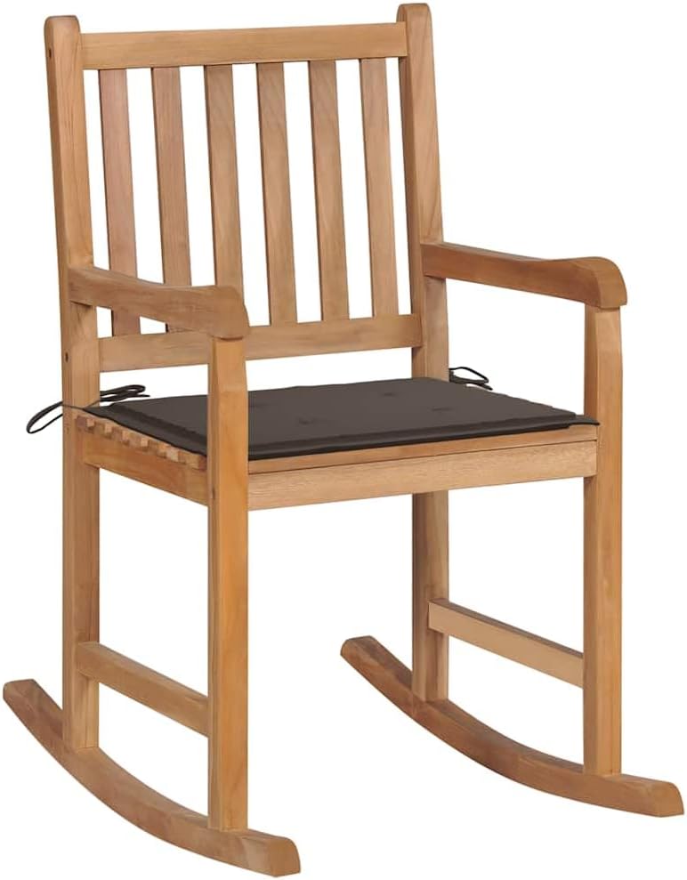 vidaXL Teak Wood Rocking Chair with Taupe Cushion – Indoor/Outdoor Garden Patio Furniture