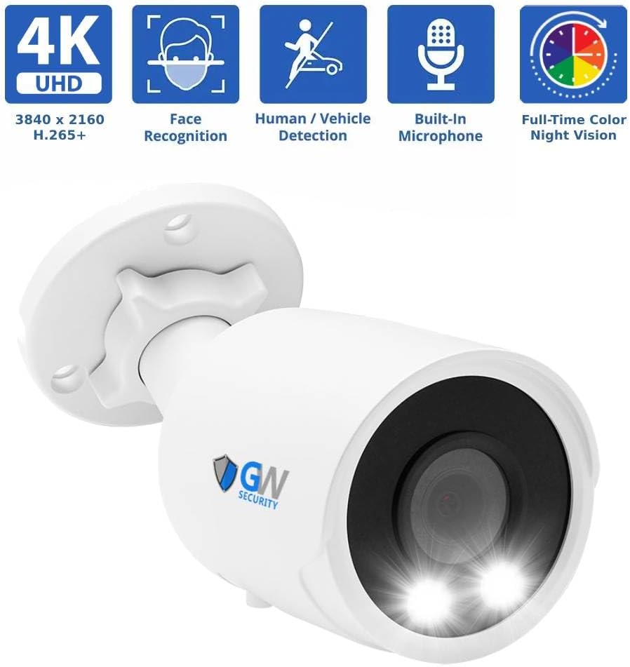 GW Security 32 Channel 12MP NVR 4K AI Face Recognition Human & Vehicle Detection Security Camera System with 32 UHD 8MP 2160P PoE Microphone Outdoor/Indoor Weatherproof IP Security Cameras (White)