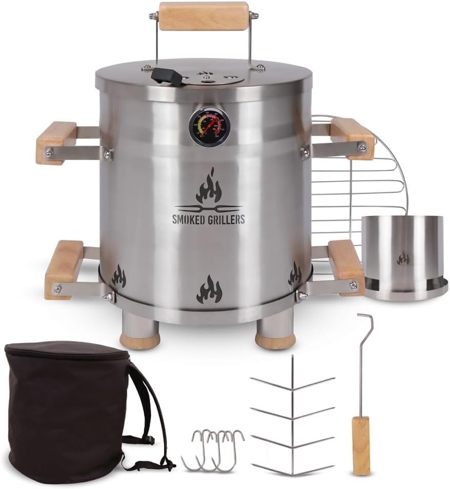 Barrel Smoker Grill Combo | 100% Stainless Steel Barrel | 95% Less Smoke, Even Heat | Easy to Use & Clean – Vertical Smoker Ideal for Balconies and Backyards (MINI-6 LBS)