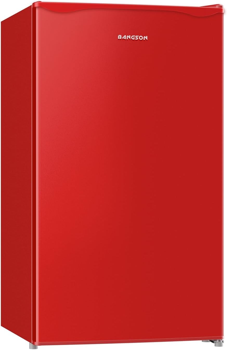 BANGSON Mini Fridge with Freezer, 3.2Cu.Ft, Single Door Small Refrigerator, Energy-efficient, Low Noise, Mini fridge for Bedroom Dorm and Office, Red