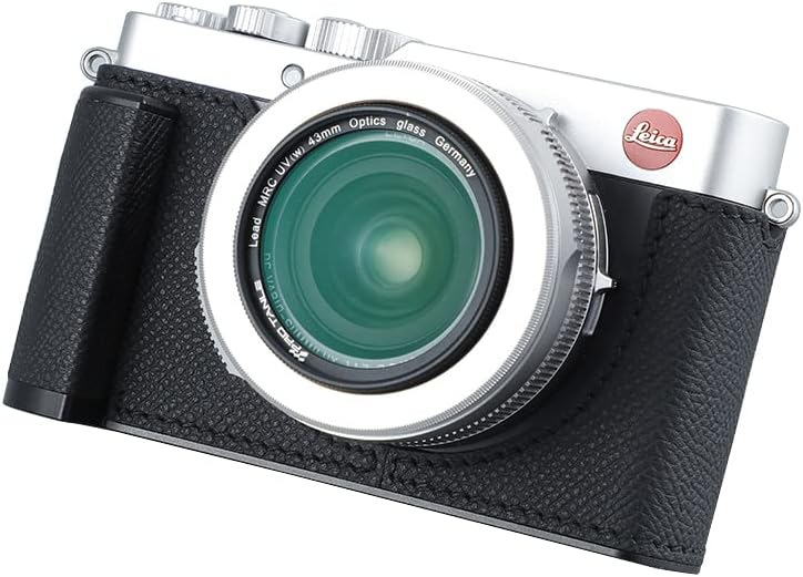 Camera Half Case for Leica D-LUX7,Vintage Metal Genuine Leather Instant Camera Protective Cases Stylish Portable Shockproof (Black)