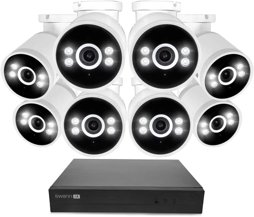 Swann AdvancedX Wired NVR 4K Security Camera System, 8 Channels, 8 PoE Cameras Outdoor, 1TB HDD Storage, Color Night Vision, Smart AI Video Analytics/Alerts, Motion Detection, 24/7 Recording