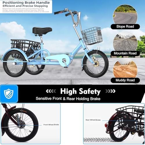 Folding Tricycle for Men & Women | 3-Wheel Pedal Assist Cargo Bike with Rear Basket | Adjustable Seat & Handlebar | Dual Brakes for Safety | Perfect for Shopping & Leisure