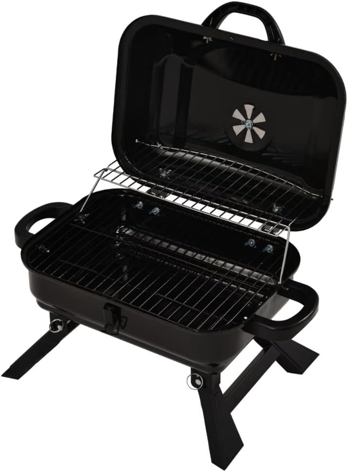 IRYZE Portable Charcoal Grill Portable BBQ Grill With Folding Legs And BBQ Tabletop Stainless Steel Charcoal BBQ Grill For Outdoor Cooking BBQ Grill for Outdoor, Black